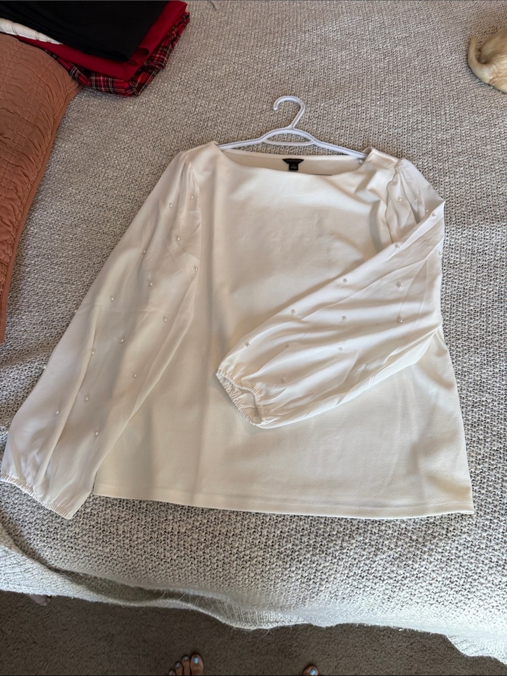 Ann Taylor Cream Pearl-Embellished Blouse